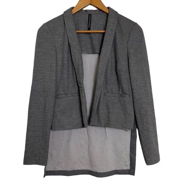 W118 by Walter Baker Jacket Open Front Blazer Collared High Low Hem Gray Small - Picture 1 of 8